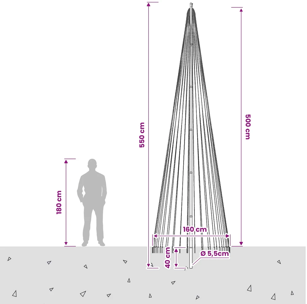 Kalėdų eglutės girlianda su smaigais ir vėliavos stiebu 500 cm