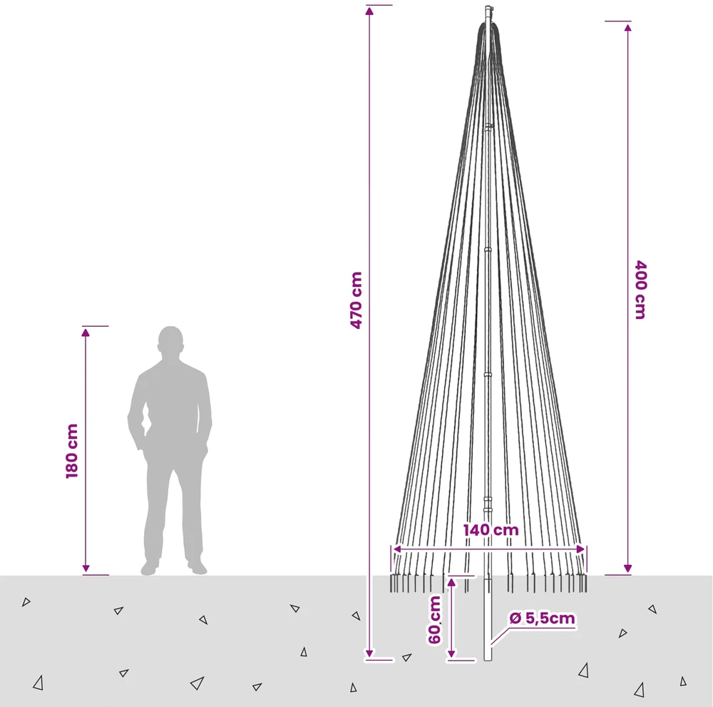 Kalėdų eglutės girlianda su smaigais ir vėliavos stiebu 400 cm