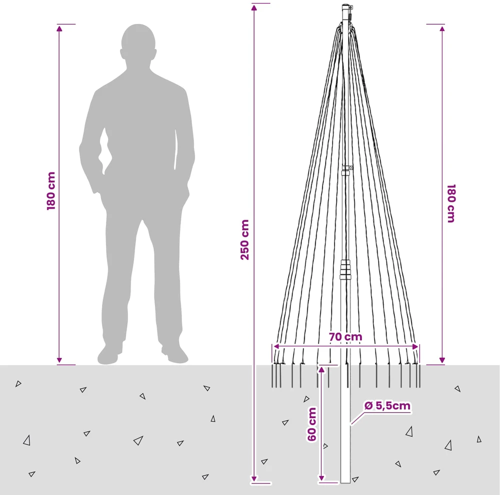 Kalėdų eglutės girlianda su smaigais ir vėliavos stiebu 180 cm