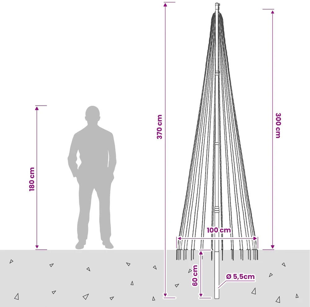 Kalėdų eglutės girlianda su smaigais ir vėliavos stiebu 300 cm