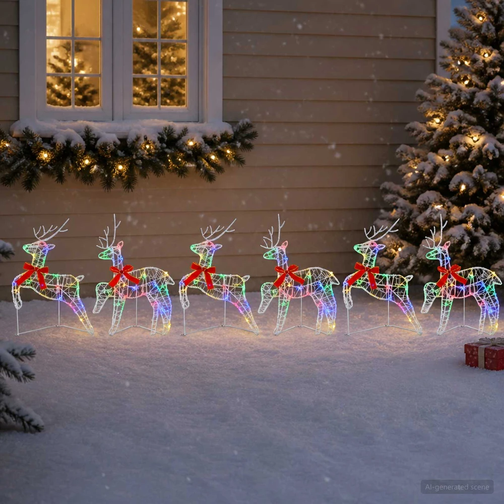 Kalėdų elnias 6 vnt. 80 LED Įvairių spalvų 43 x 19 x 65 cm