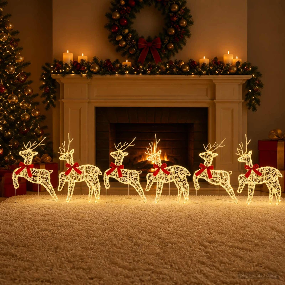 Kalėdų elnias 6 vnt. 80 LED Šilta balta 43 x 19 x 65 cm