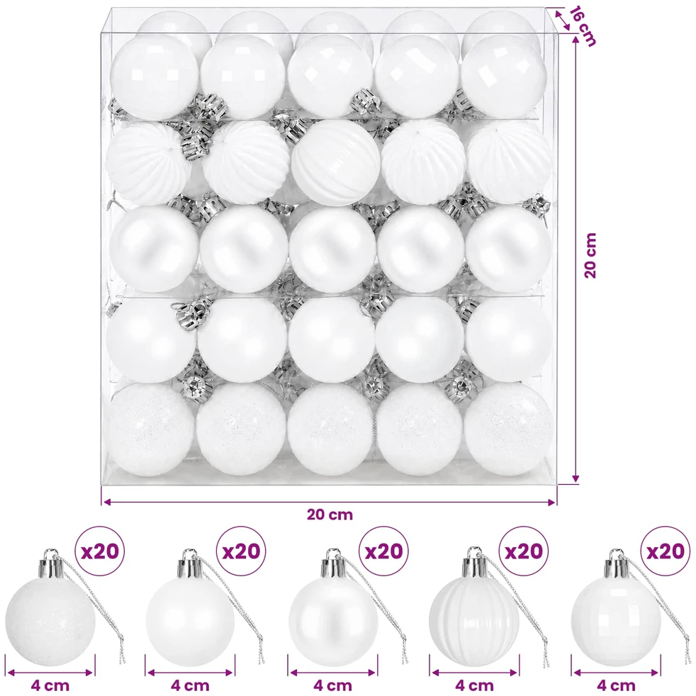 Kalėdų kamuoliukų rinkinys 100 vnt. Balta 4 cm Polystirenas