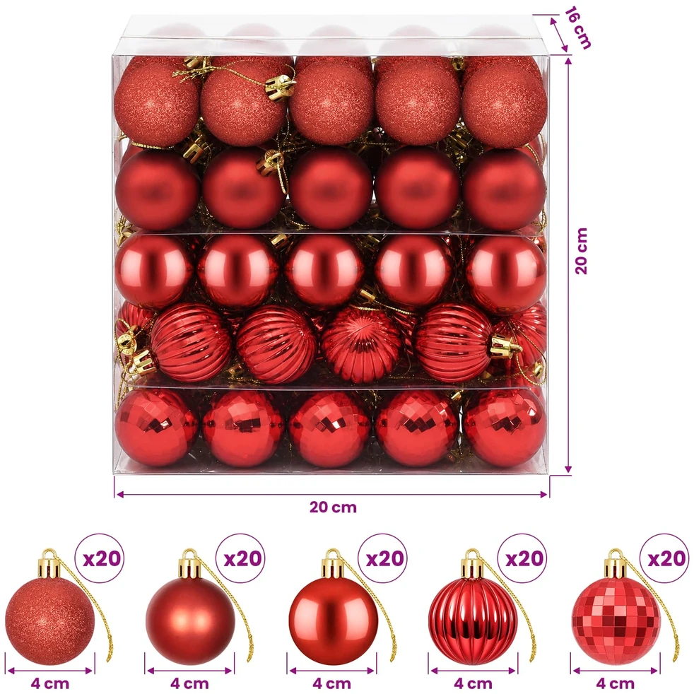 Kalėdų kamuoliukų rinkinys 100 vnt. Raudona 4 cm Polystirenas