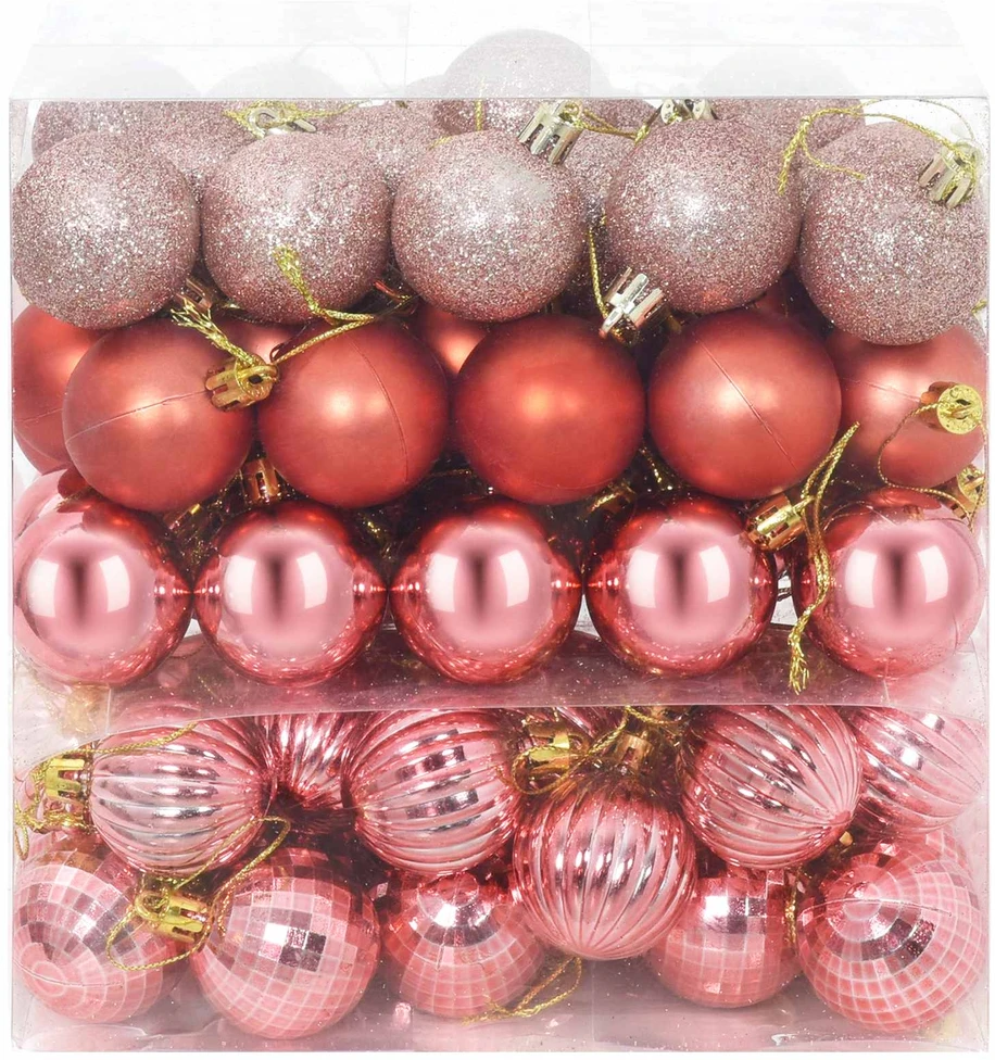 Kalėdų kamuoliukų rinkinys 100 vnt. Rožinė ir rausva 4 cm