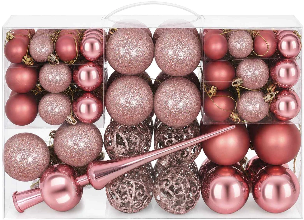 Kalėdų kamuoliukų rinkinys 111 vnt. Rožinė 6 cm Polystirenas