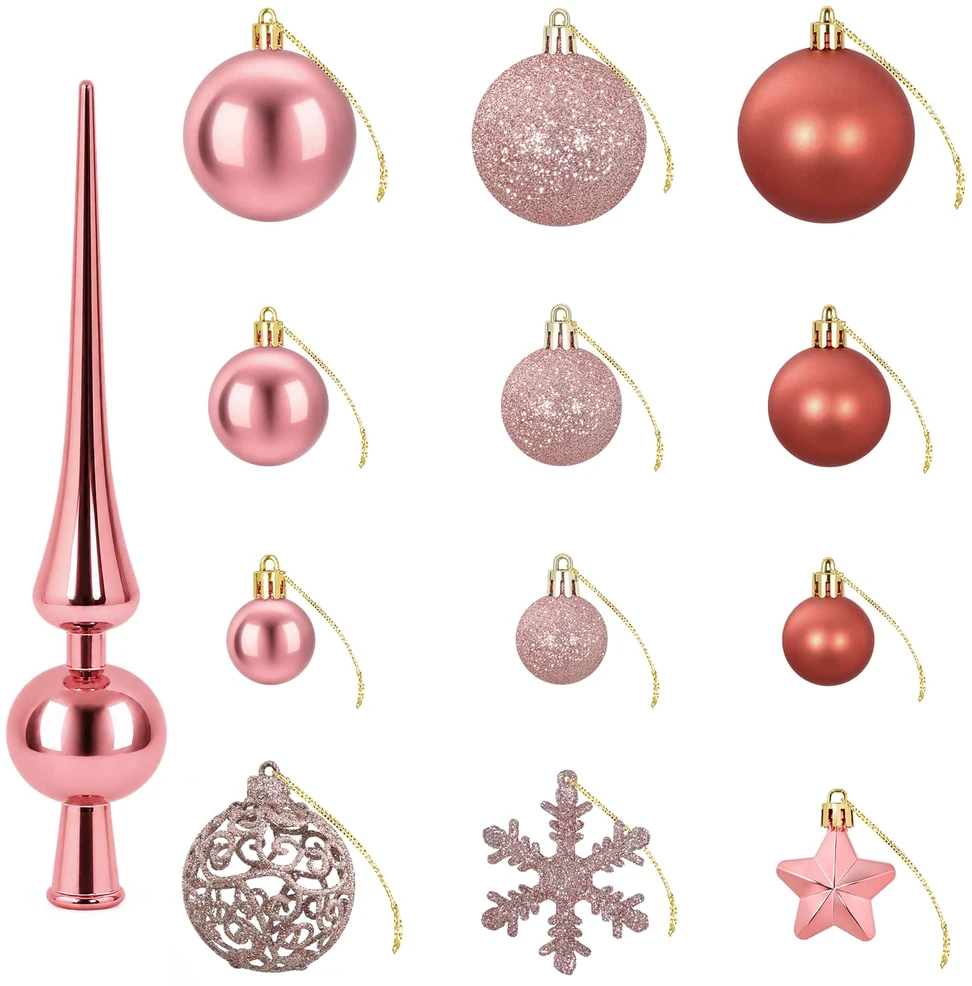 Kalėdų kamuoliukų rinkinys 111 vnt. Rožinė 6 cm Polystirenas