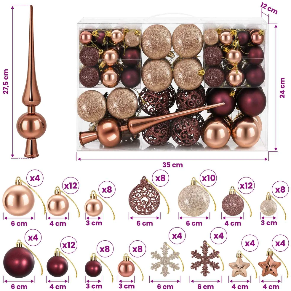 Kalėdų kamuoliukų rinkinys 111 vnt. Šampaninė ir ruda 6 cm