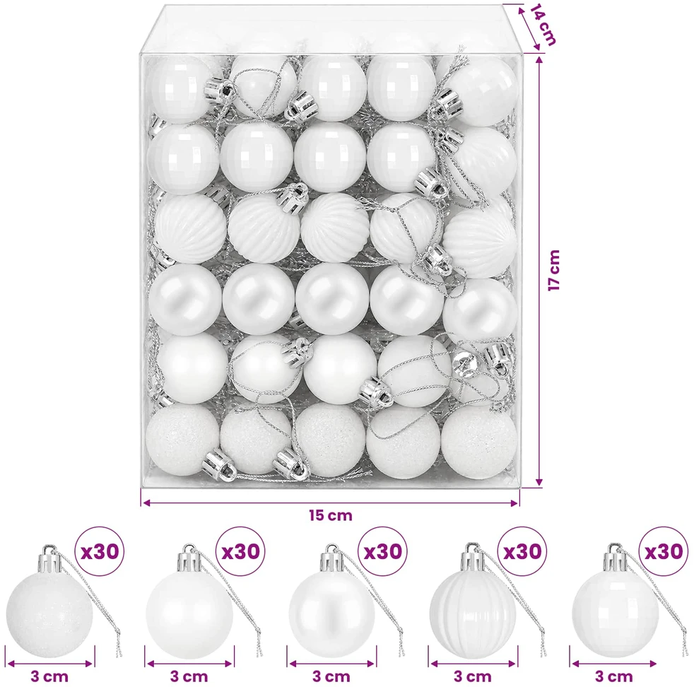 Kalėdų kamuoliukų rinkinys 150 vnt. Balta 3 cm Polystirenas