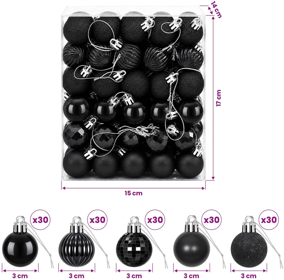 Kalėdų kamuoliukų rinkinys 150 vnt. Juoda 3 cm Polystirenas