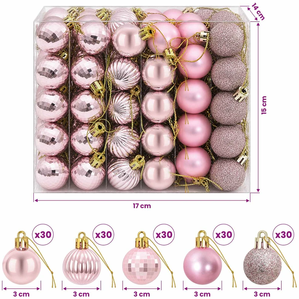 Kalėdų kamuoliukų rinkinys 150 vnt. Rožinė 3 cm Polystirenas