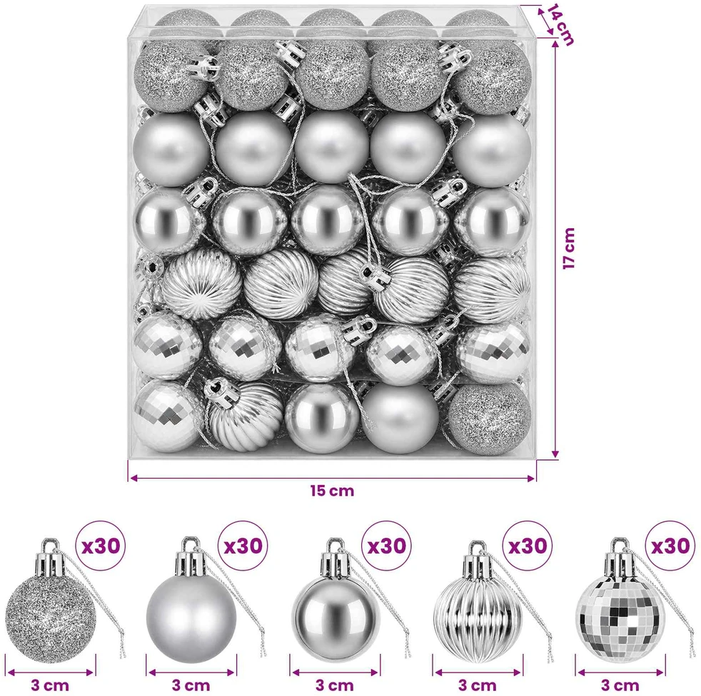 Kalėdų kamuoliukų rinkinys 150 vnt. Sidabrinė 3 cm Polystirenas