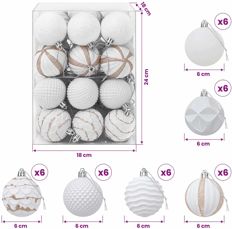 Kalėdų kamuoliukų rinkinys 36 vnt. Balta 6 cm Polystirenas