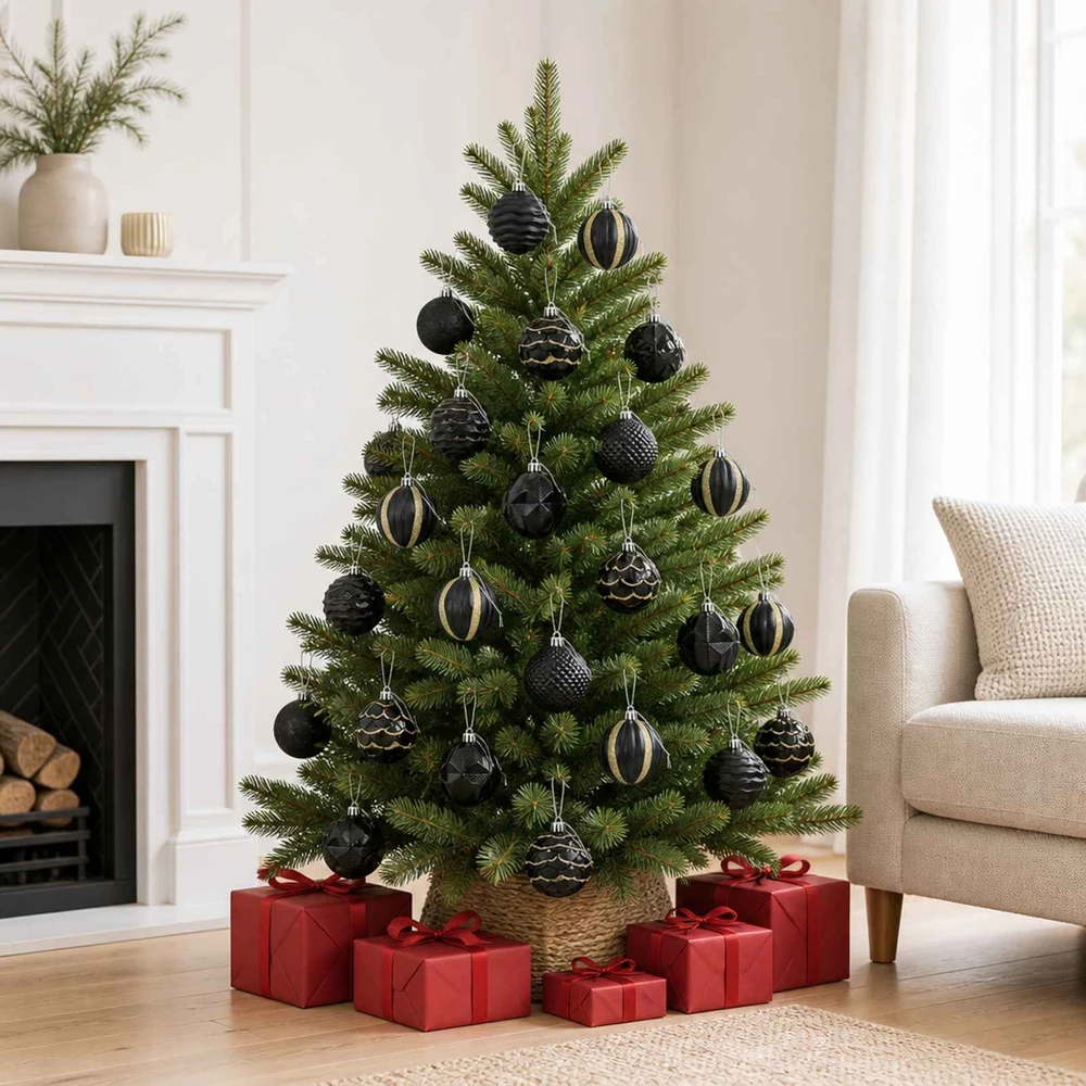 Kalėdų kamuoliukų rinkinys 36 vnt. Juoda 6 cm Polystirenas