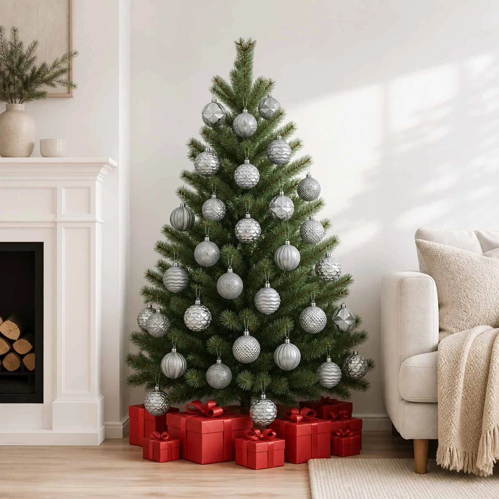 Kalėdų kamuoliukų rinkinys 36 vnt. Pilka 6 cm Polystirenas