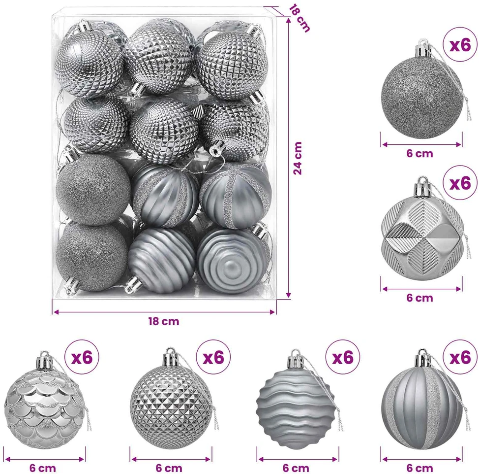 Kalėdų kamuoliukų rinkinys 36 vnt. Pilka 6 cm Polystirenas