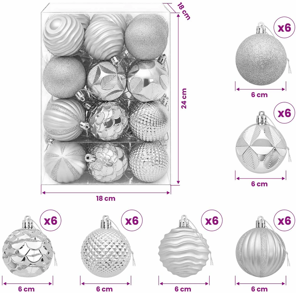 Kalėdų kamuoliukų rinkinys 36 vnt. Sidabrinė 6 cm Polystirenas