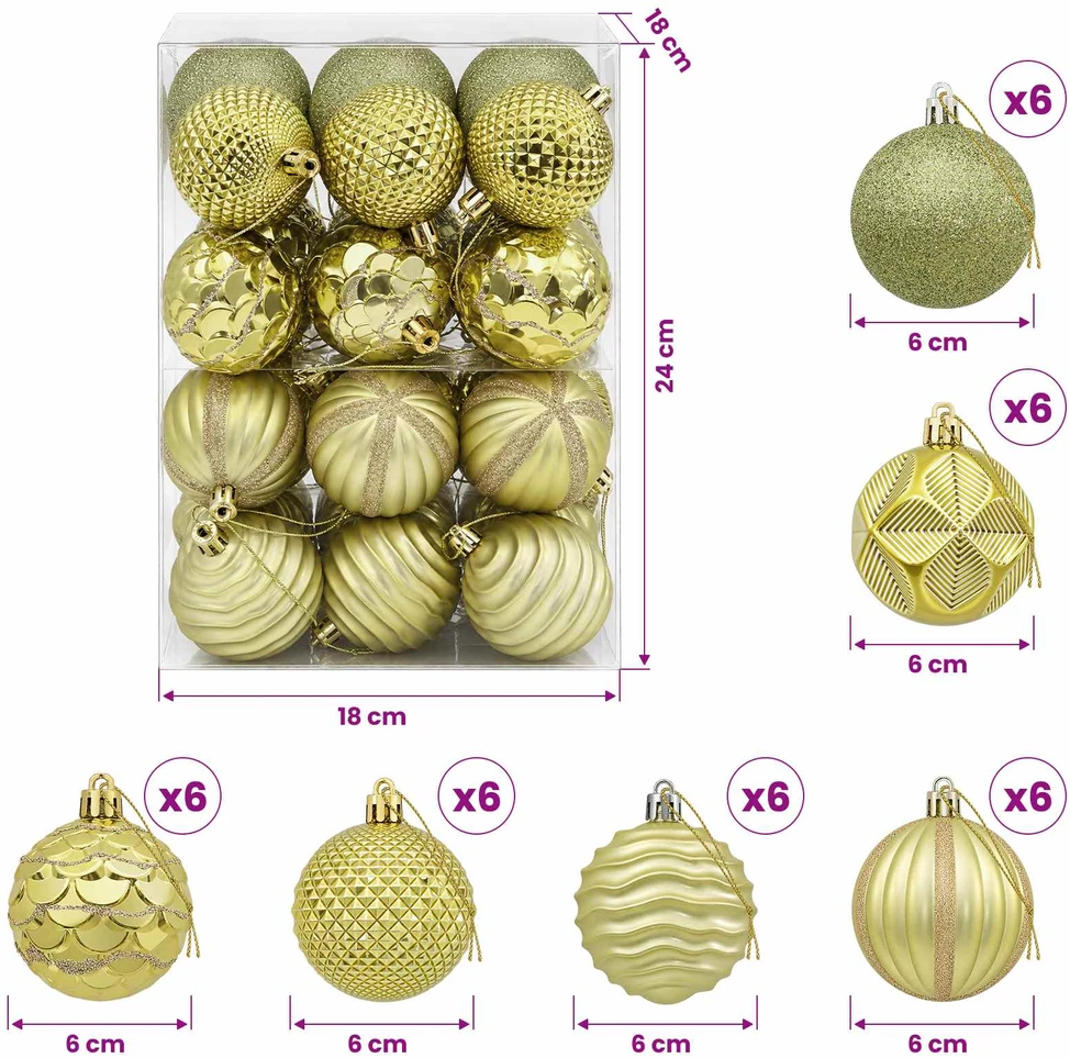 Kalėdų kamuoliukų rinkinys 36 vnt. Šviesiai žalia 6 cm
