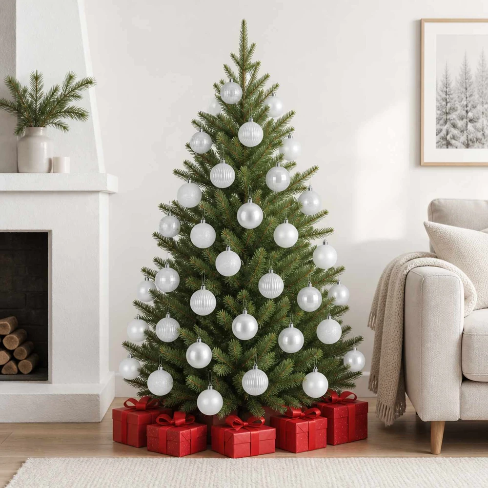 Kalėdų kamuoliukų rinkinys 50 vnt. Balta 8 cm Polystirenas