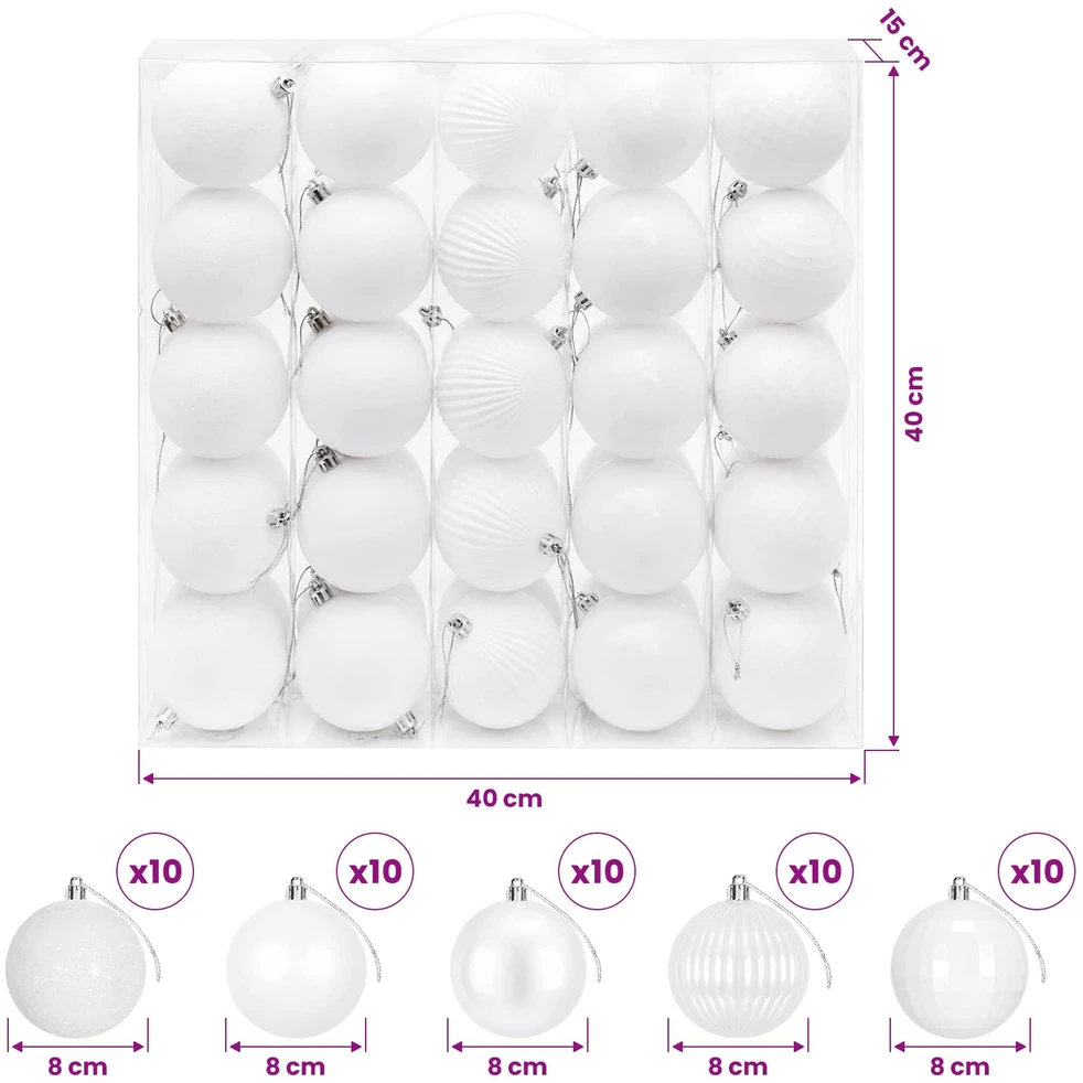 Kalėdų kamuoliukų rinkinys 50 vnt. Balta 8 cm Polystirenas