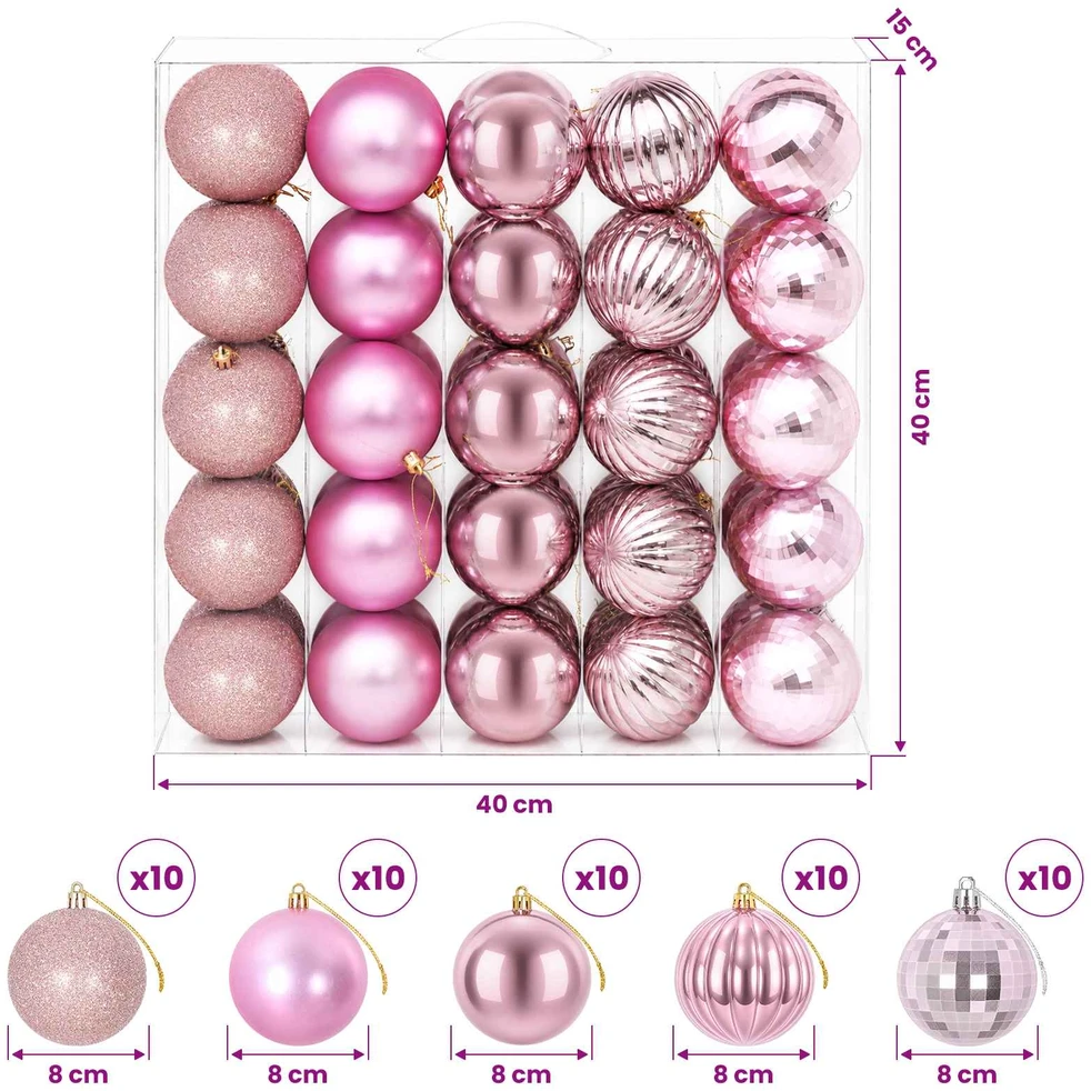 Kalėdų kamuoliukų rinkinys 50 vnt. Rožinė 8 cm Polystirenas
