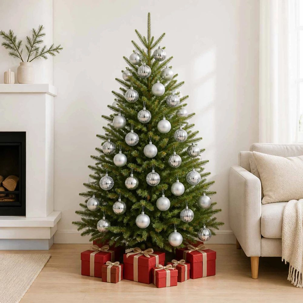 Kalėdų kamuoliukų rinkinys 50 vnt. Sidabrinė 8 cm Polystirenas