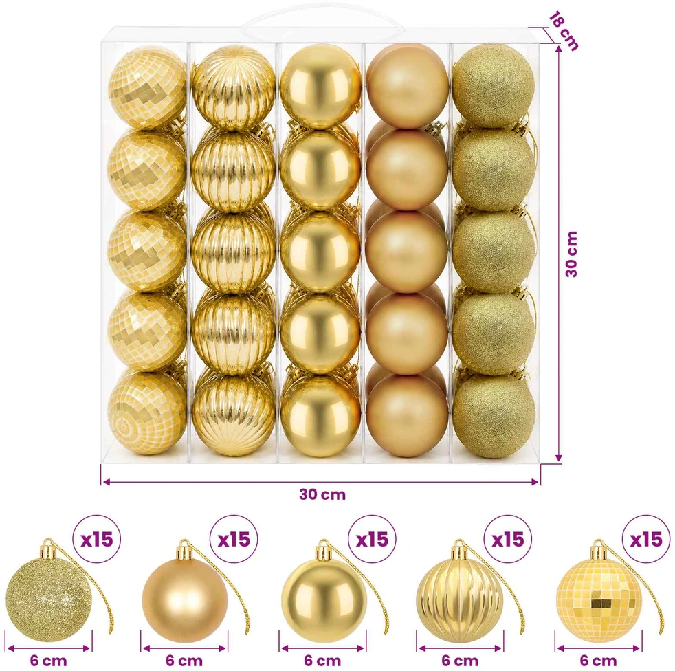 Kalėdų kamuoliukų rinkinys 75 vnt. Auksinė 6 cm Polystirenas