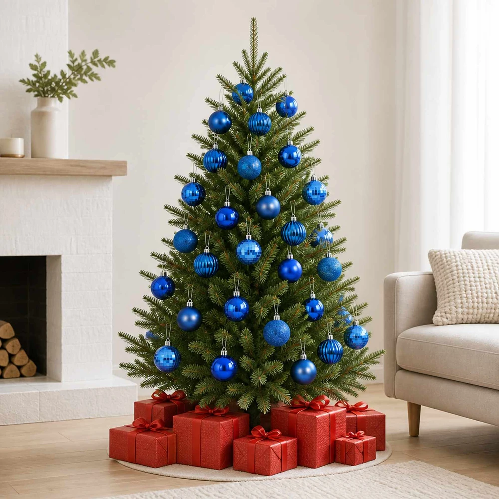 Kalėdų kamuoliukų rinkinys 75 vnt. Mėlyna 6 cm Polystirenas