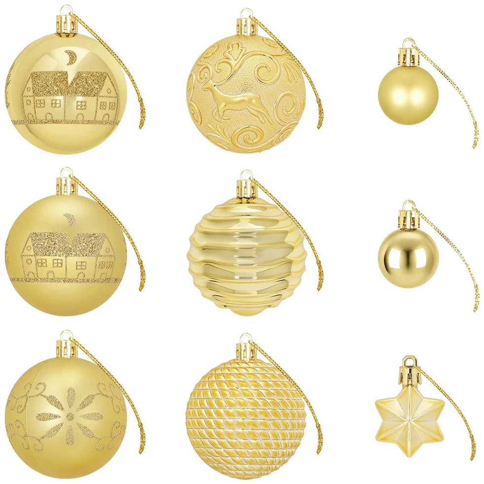 Kalėdų kamuoliukų rinkinys 88 vnt. Auksinė Ø 6 cm Plastmasė
