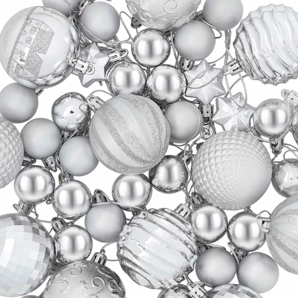 Kalėdų kamuoliukų rinkinys 88 vnt. Sidabrinė Ø 6 cm Plastmasė