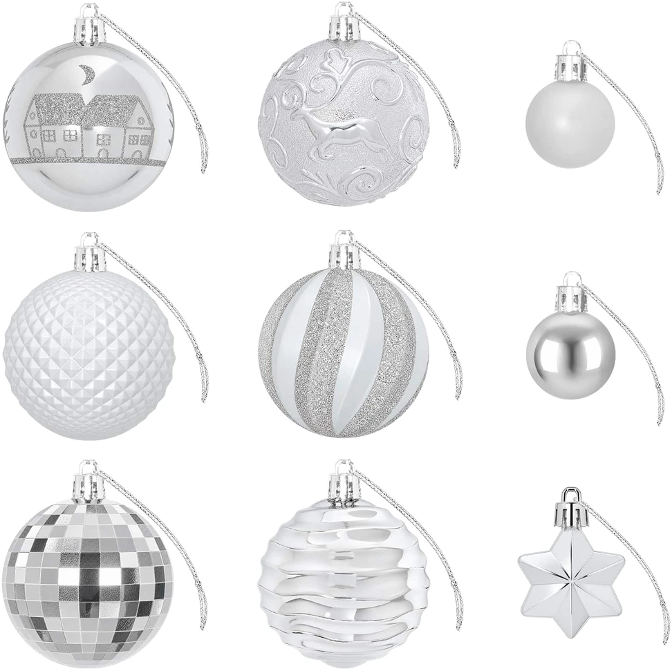 Kalėdų kamuoliukų rinkinys 88 vnt. Sidabrinė Ø 6 cm Plastmasė