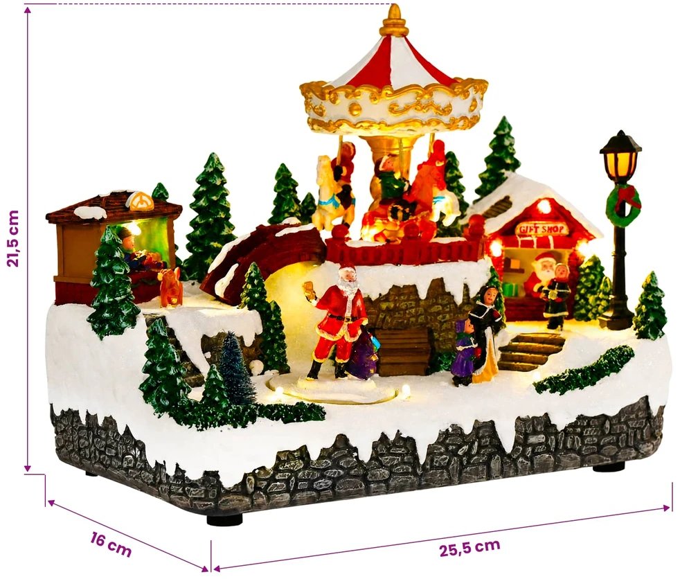 Kalėdų miestelis su karusele SALO 25,5 x 16 x 21,5 cm Derva
