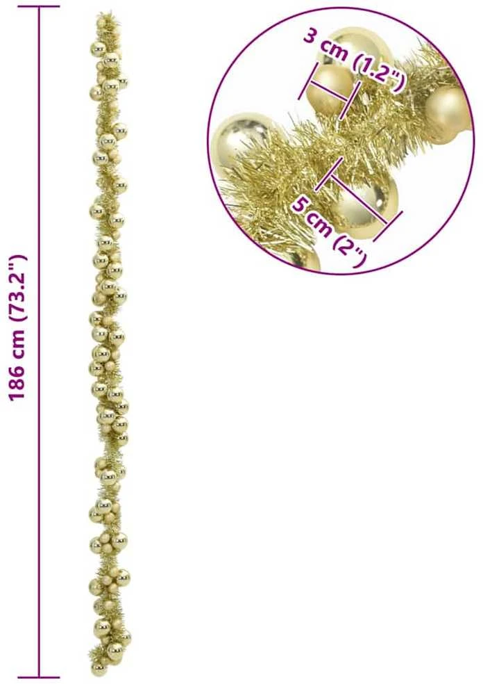 Kalėdų rutulių girlianda LED Auksinė 186 cm Polystirenas