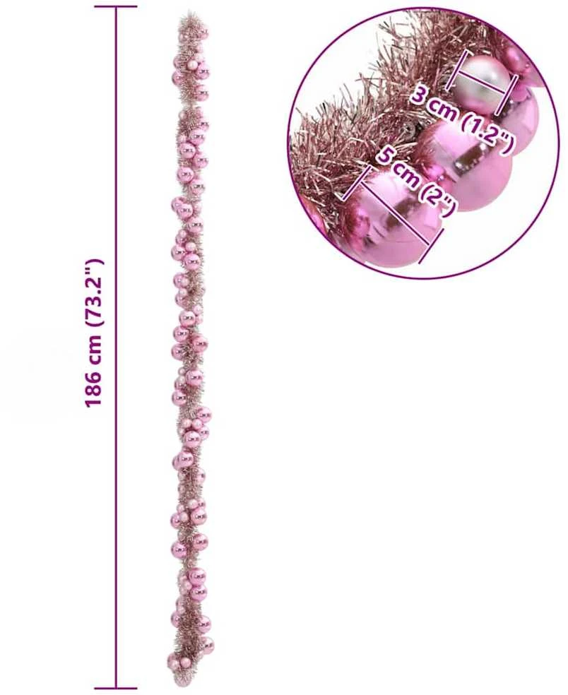 Kalėdų rutulių girlianda LED Rožinė 186 cm Polystirenas