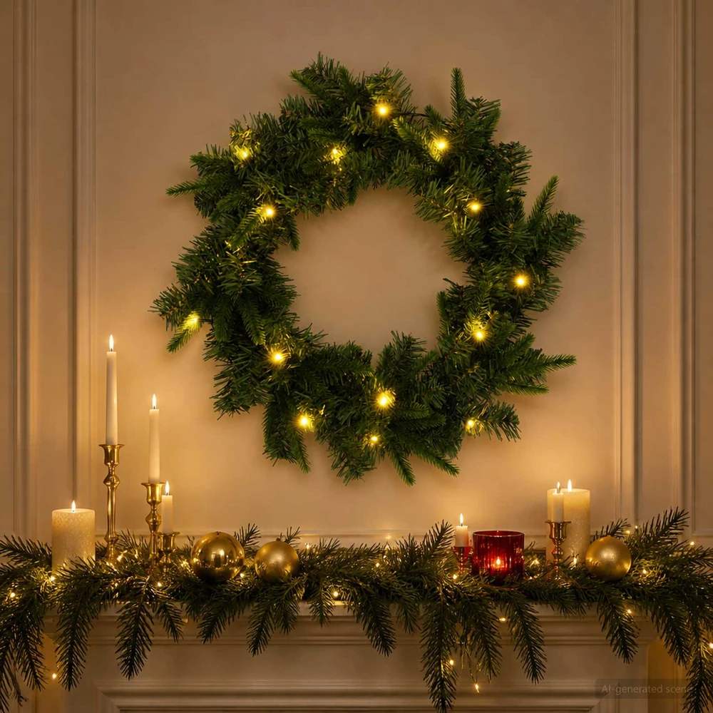 Kalėdų Vainikas Žalia Ø 30 cm PVC ir PE 25 LED