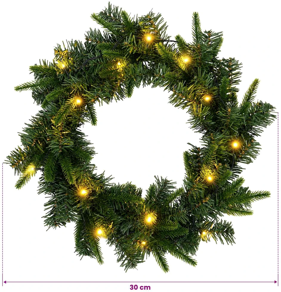 Kalėdų Vainikas Žalia Ø 30 cm PVC ir PE 25 LED