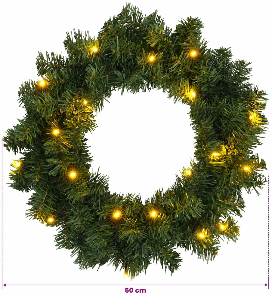 Kalėdų Vainikas Žalia Ø 50 cm PVC 25 LED