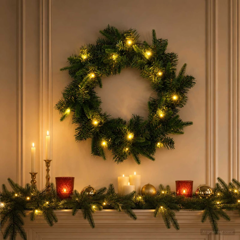 Kalėdų Vainikas Žalia Ø 50 cm PVC ir PE 25 LED