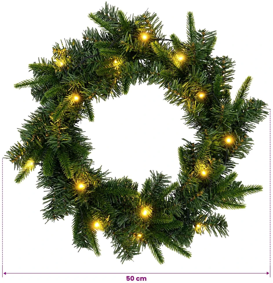 Kalėdų Vainikas Žalia Ø 50 cm PVC ir PE 25 LED