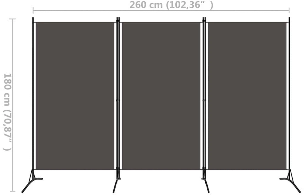 Kambario pertvara, 3 dalių, antracito spalvos, 260x180cm