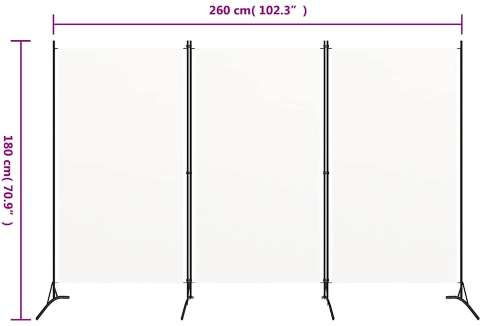 Kambario pertvara, 3 dalių, baltos spalvos, 260x180cm, audinys
