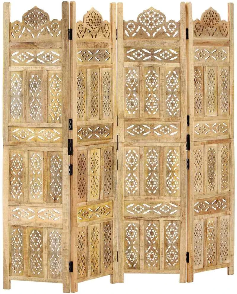 Kambario pertvara, 4 dalių, 160x165cm, mango masyvas, raižyta