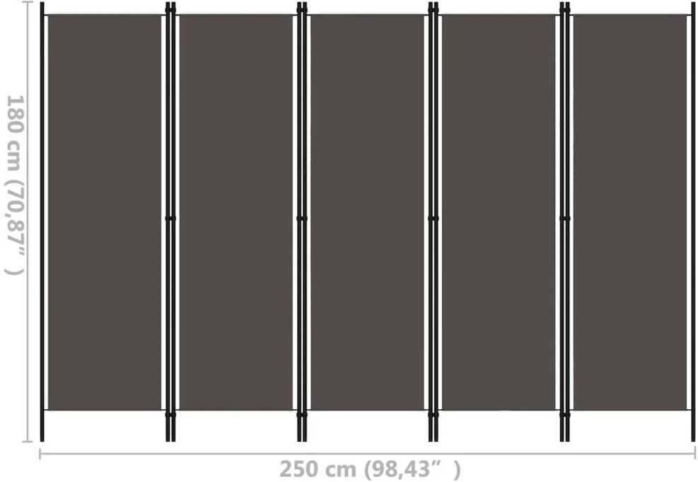 Kambario pertvara, 5 dalių, antracito spalvos, 250x180cm
