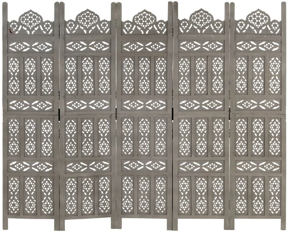 Kambario pertvara, 5 dalių, pilka, 200x165cm, mango masyvas