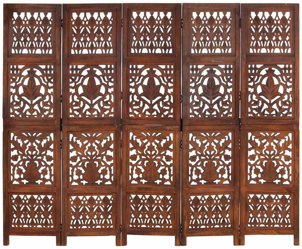 Kambario pertvara, 5 dalių, ruda, 200x165cm, mango masyvas