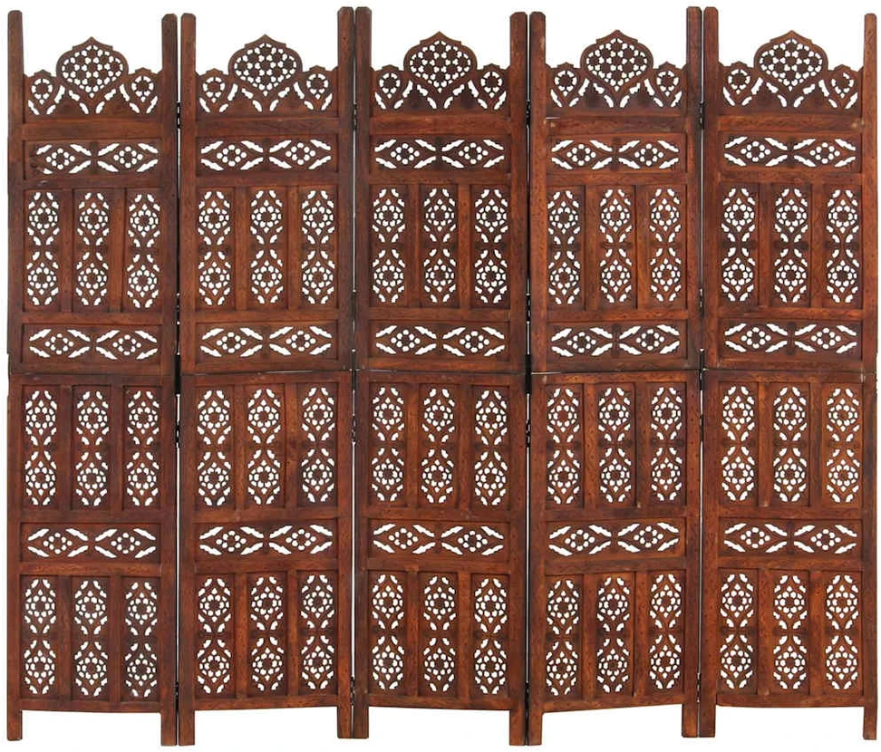 Kambario pertvara, 5 dalių, ruda, 200x165cm, mango masyvas