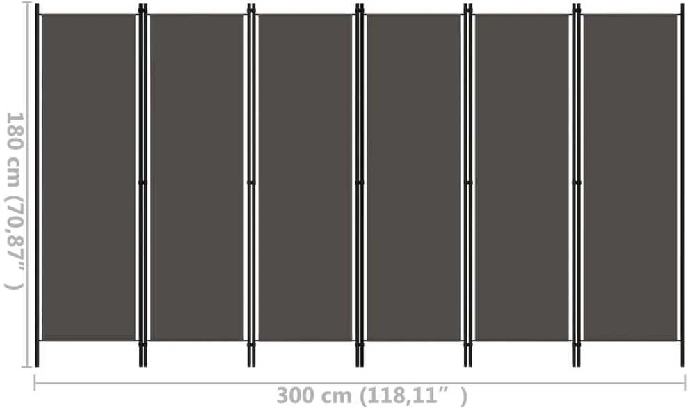Kambario pertvara, 6 dalių, antracito spalvos, 300x180cm