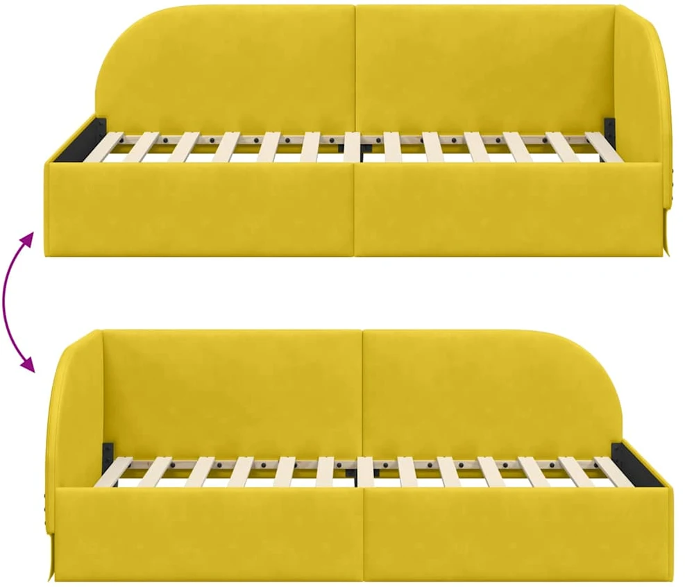Lova Kampinė lovos konstrukcija Geltona 100 cm x 200 cm Aksomas