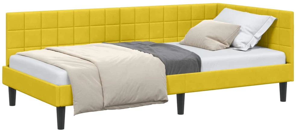 Lova Kampinė lovos konstrukcija Geltona 100 cm x 200 cm Aksomas