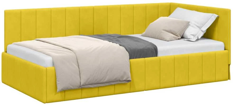 Lova Kampinė lovos konstrukcija Geltona 90 cm x 200 cm Aksomas